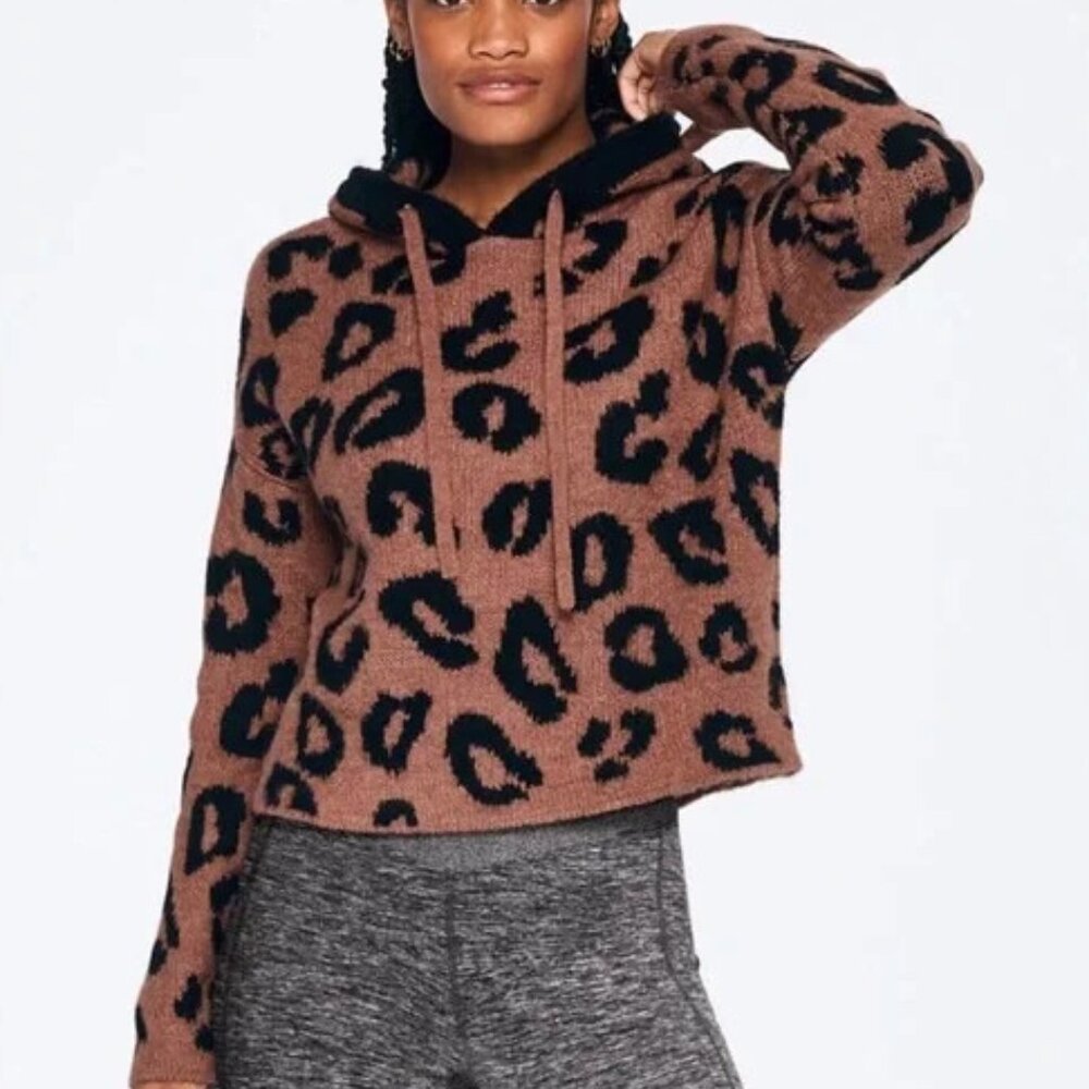 VS PINK Super Cozy Leopard Print Hooded Sweater Size S